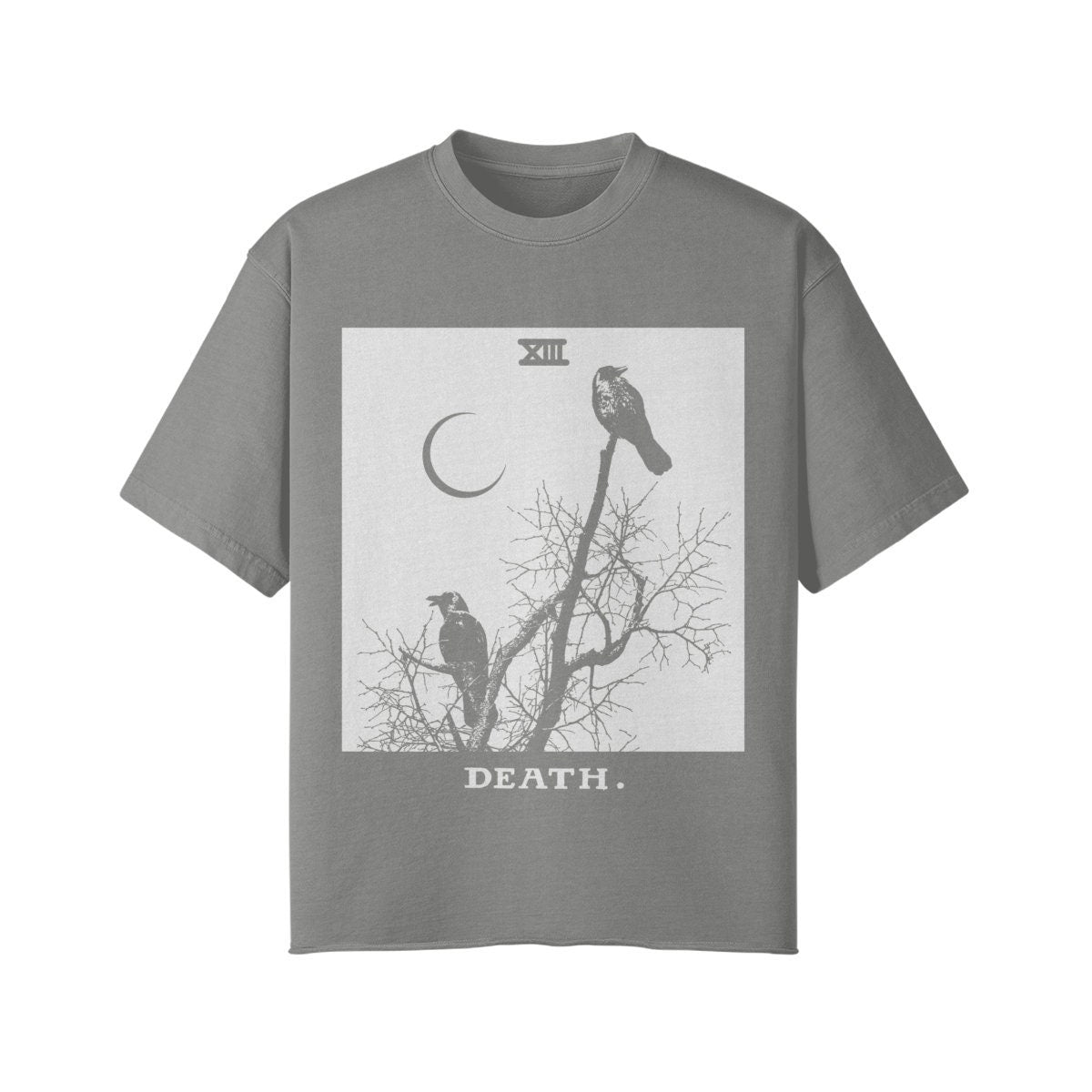 Death Card Shirt - Streetwear - Black Crows Shirt - Vintage Style- Unisex Faded Raw Hem T-shirt