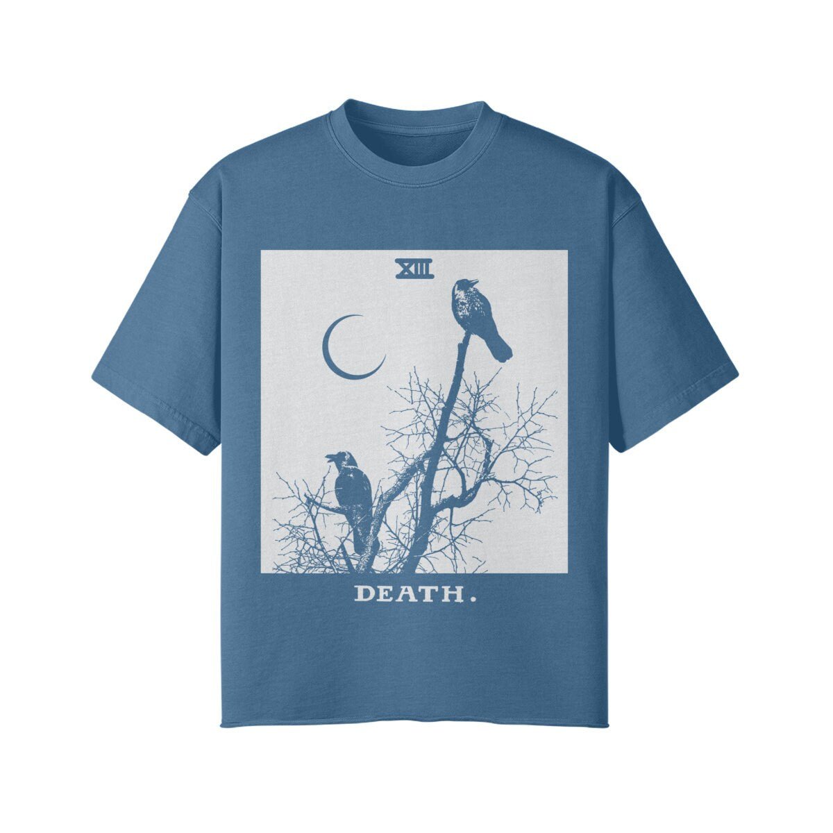 Death Card Shirt - Streetwear - Black Crows Shirt - Vintage Style- Unisex Faded Raw Hem T-shirt