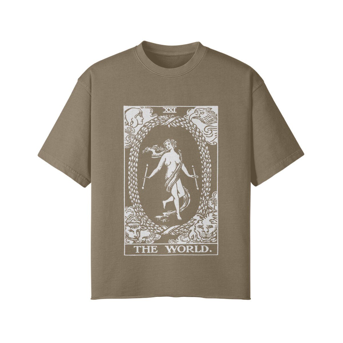 The World Card Shirt - Tarot Shirt - Streetwear - Oversized - Vintage - Unisex Faded Raw Hem T-shirt