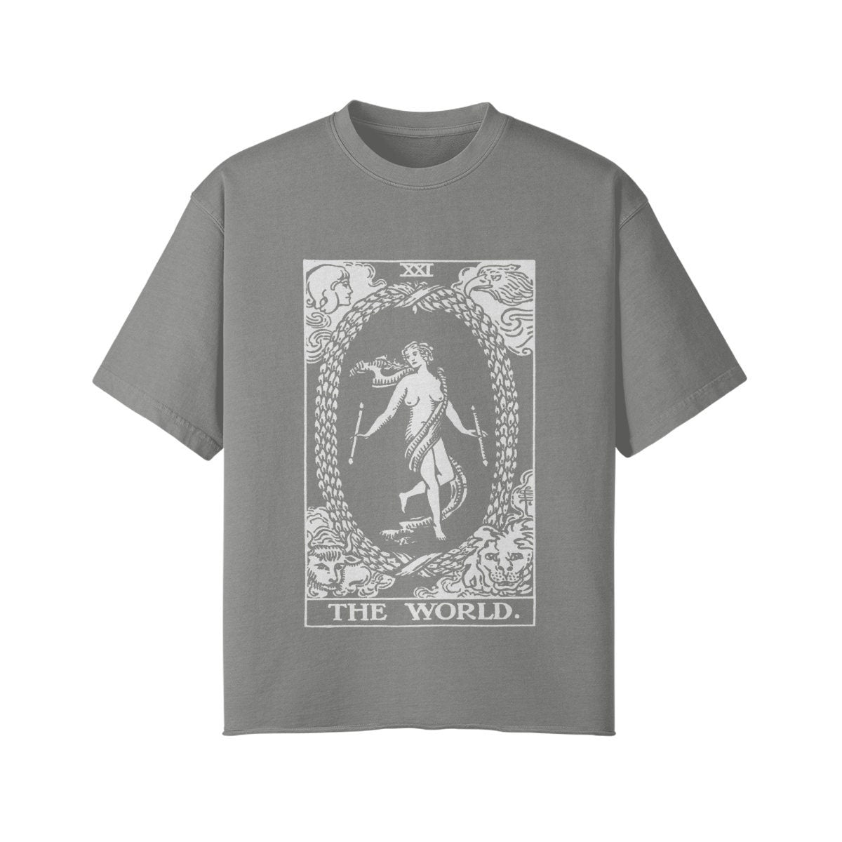 The World Card Shirt - Tarot Shirt - Streetwear - Oversized - Vintage - Unisex Faded Raw Hem T-shirt