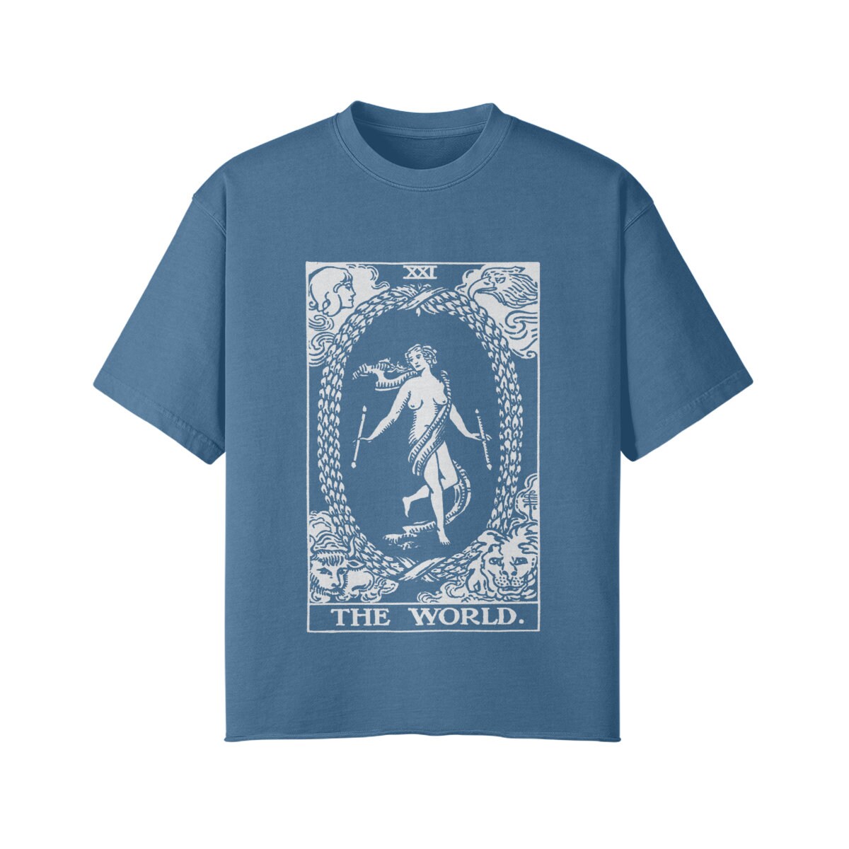 The World Card Shirt - Tarot Shirt - Streetwear - Oversized - Vintage - Unisex Faded Raw Hem T-shirt