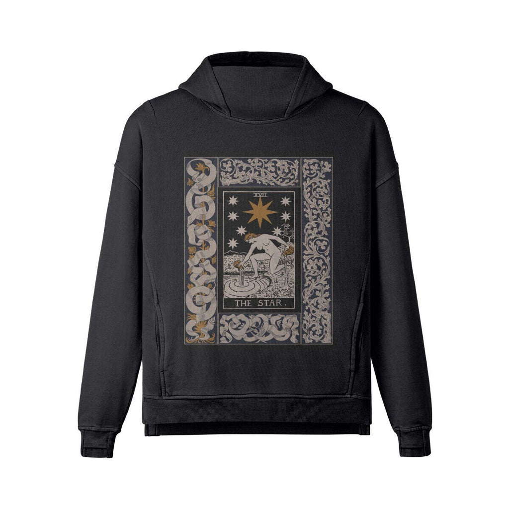 Tarot Hoodie - The Star Tarot Card Hoodie - Unisex Washed Slit Hem Turtleneck Hoodie