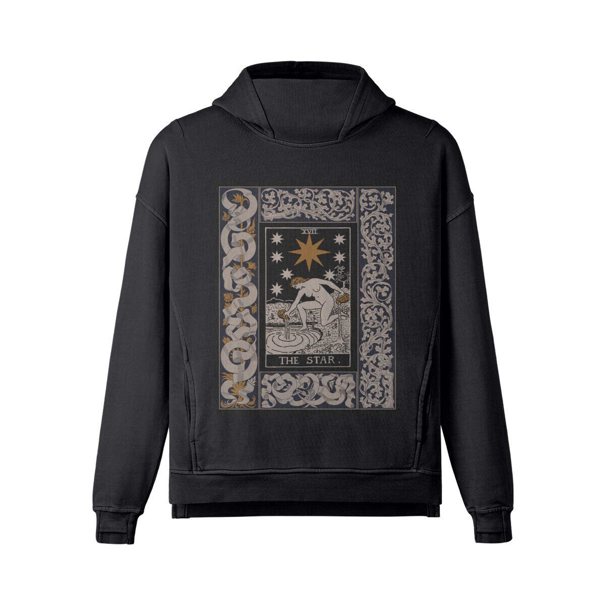 Tarot Hoodie - The Star Tarot Card Hoodie - Unisex Washed Slit Hem Turtleneck Hoodie