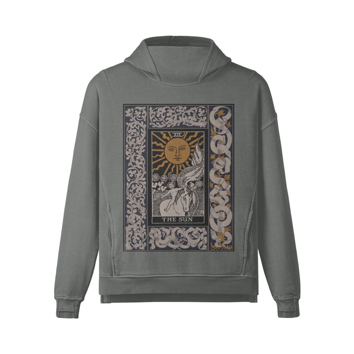 Tarot Hoodie - The Sun Card - Mens or Womens - Washed Slit Hem Turtleneck Hoodie