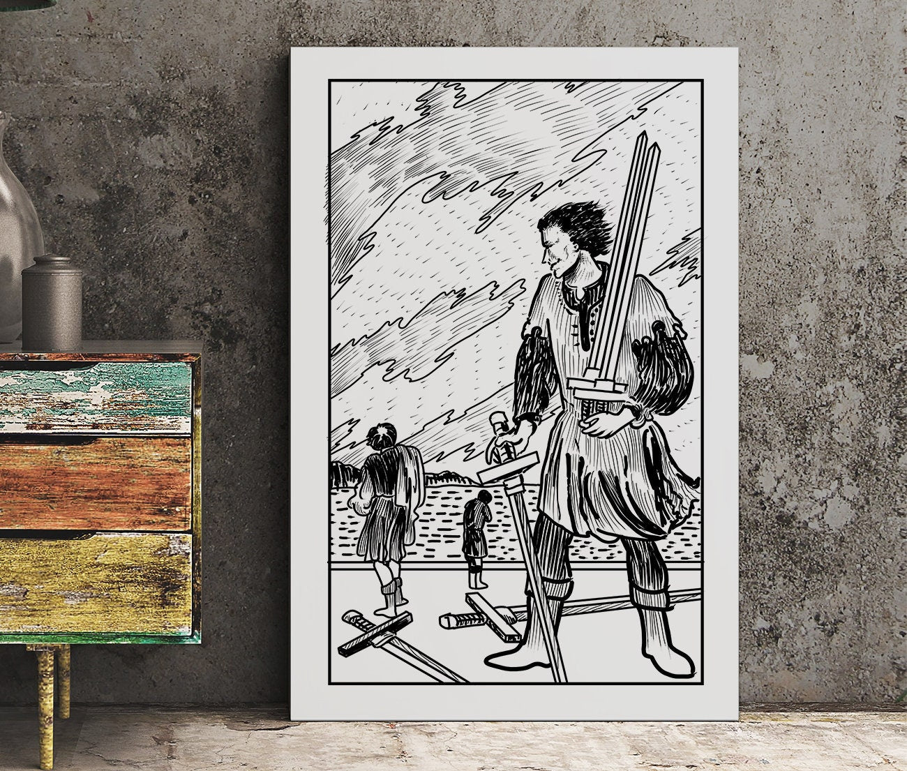 5 of Swords - Tarot Card Print From the Green Menagerie Deck - The Five of Swords Card Poster, No Frame