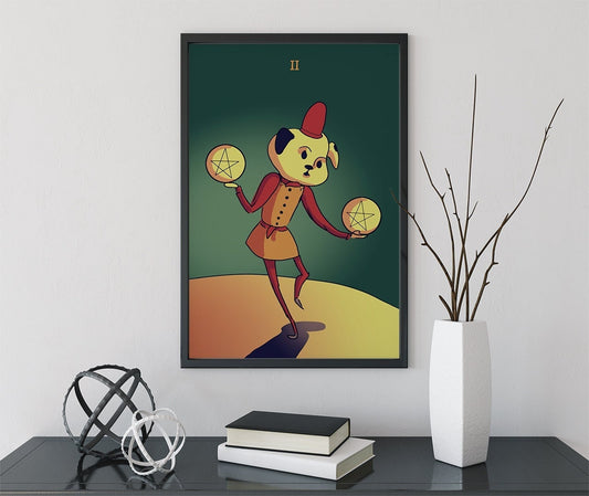 Two of Pentacles- Tarot Card Print - from the Green Menagerie Tarot Coming to Kickstarter Soon - The Two of Pentacles Card Poster, No Frame