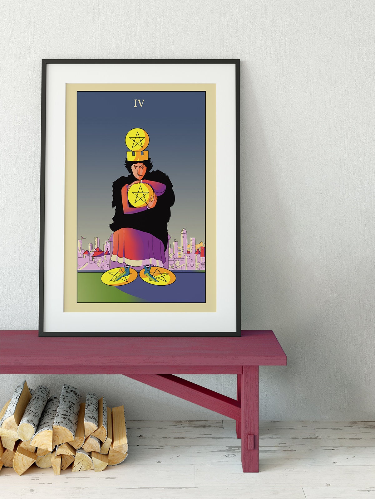 Four of Pentacles- Tarot Card Print from the Green Menagerie Tarot - The Four of Pentacles Card Poster, No Frame