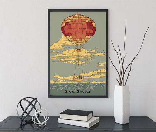 Six Of Swords- Tarot Card Print - The 6 Of Swords "Floating on to the Other Side" Card Poster, No Frame