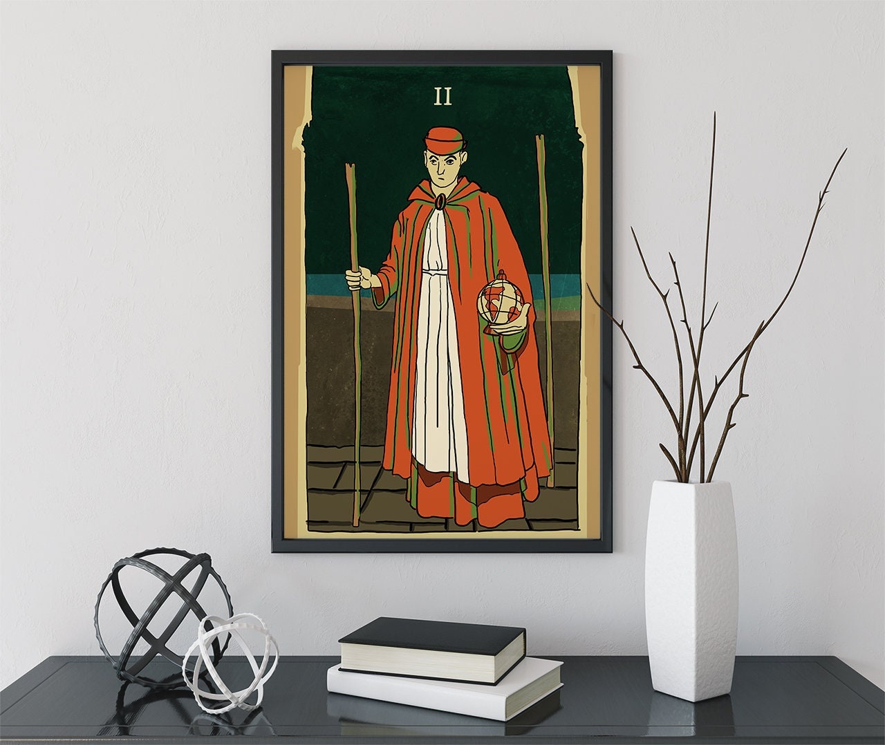 Two of Wands- Tarot Card Print from the Green Menagerie Tarot - The 2 of Wands Card Poster, No Frame