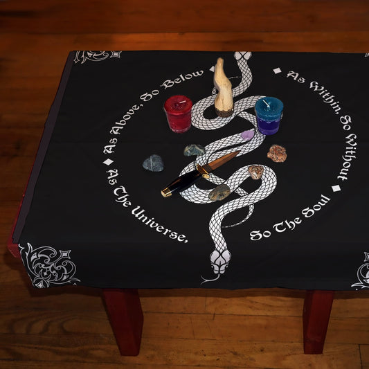 Snake Tarot Altar Cloth: Black and White Cotton 'As Above So Below' by DesignBohemian