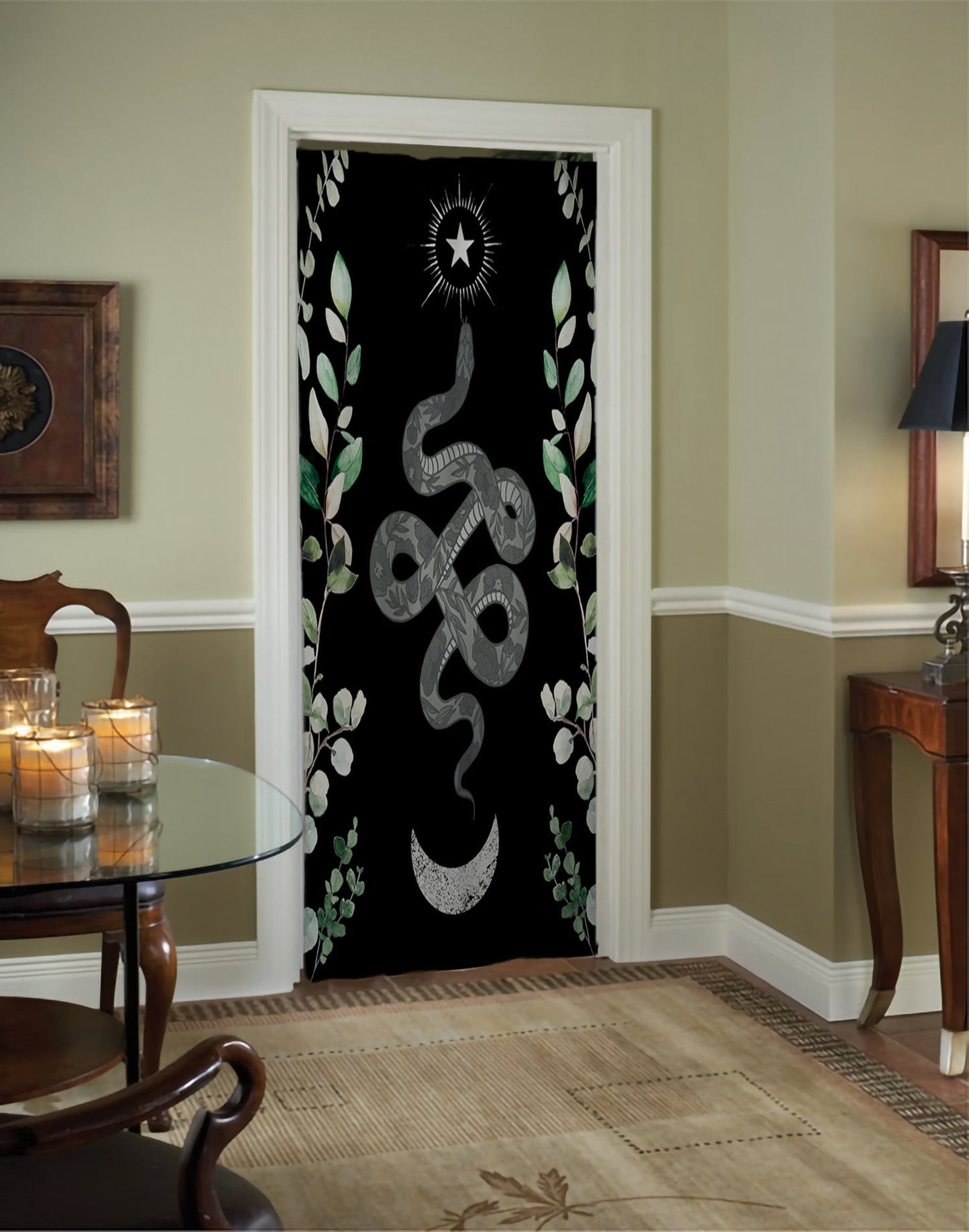 Snakes and Leaves Curtain Door Panel Curtains - Gothic Floral - Alchemy Design Bohemian Art by DesignBohemian