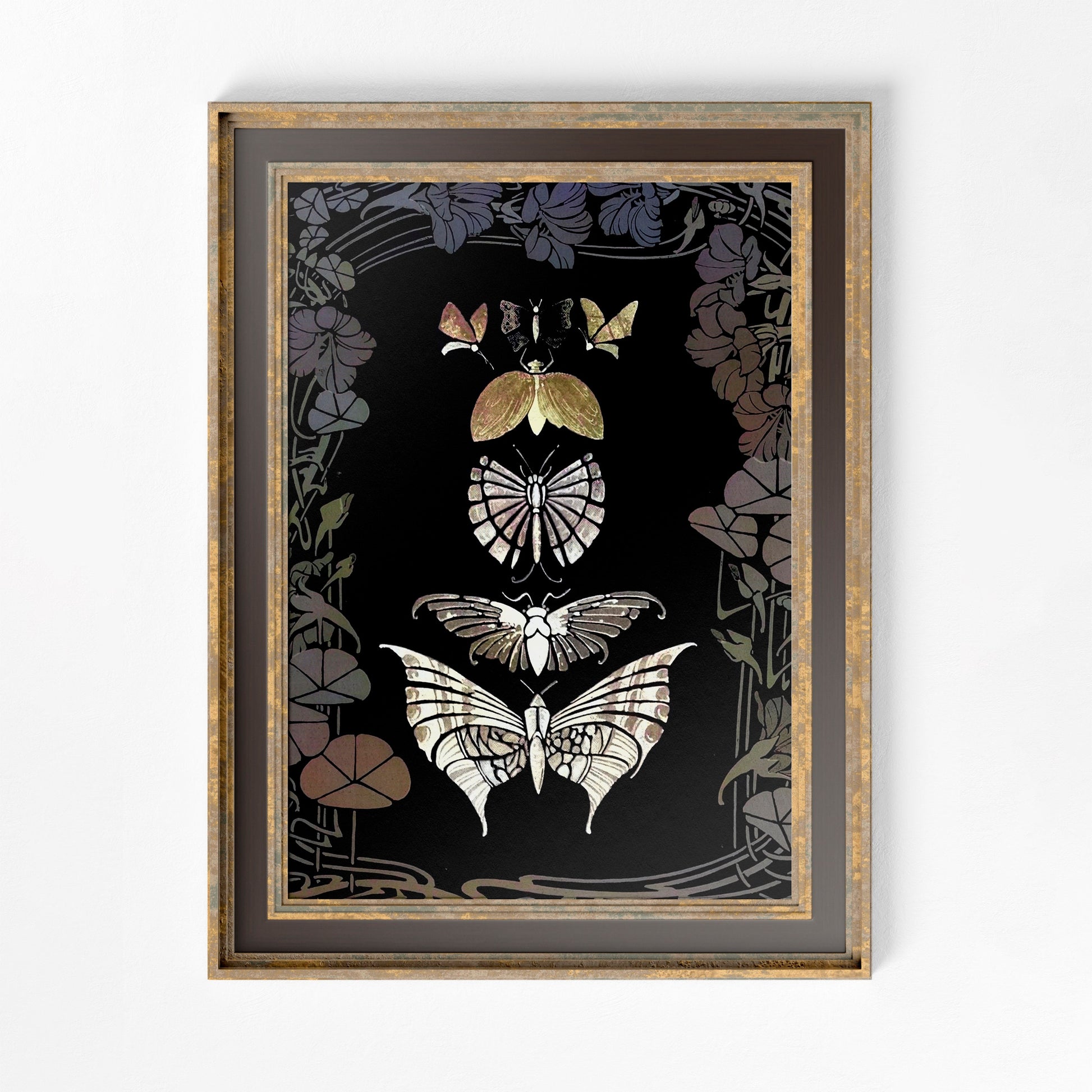 Art Nouveau Butterfly Poster - Floral Print Bohemian Print - Mucha Inspired