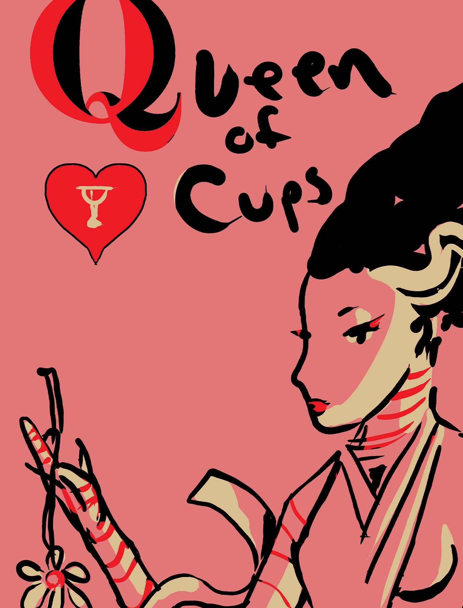 The Bride of Frankenstein as the Queen of Cups - Tarot Card Print - The Queen of Hearts Card Poster, No Frame