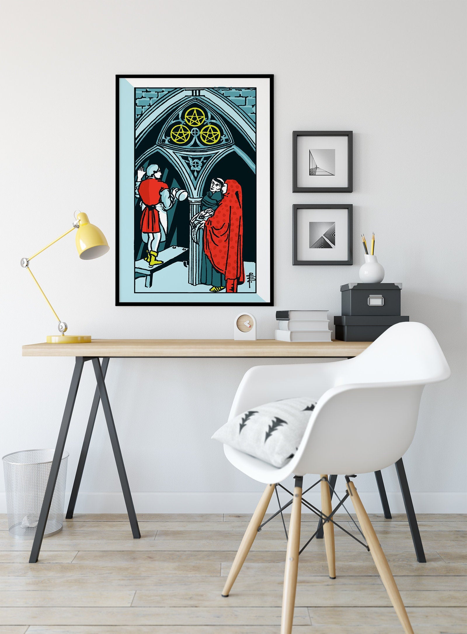 Three of Pentacles- Tarot Card Print - The Three of Pentacles Card Poster, No Frame