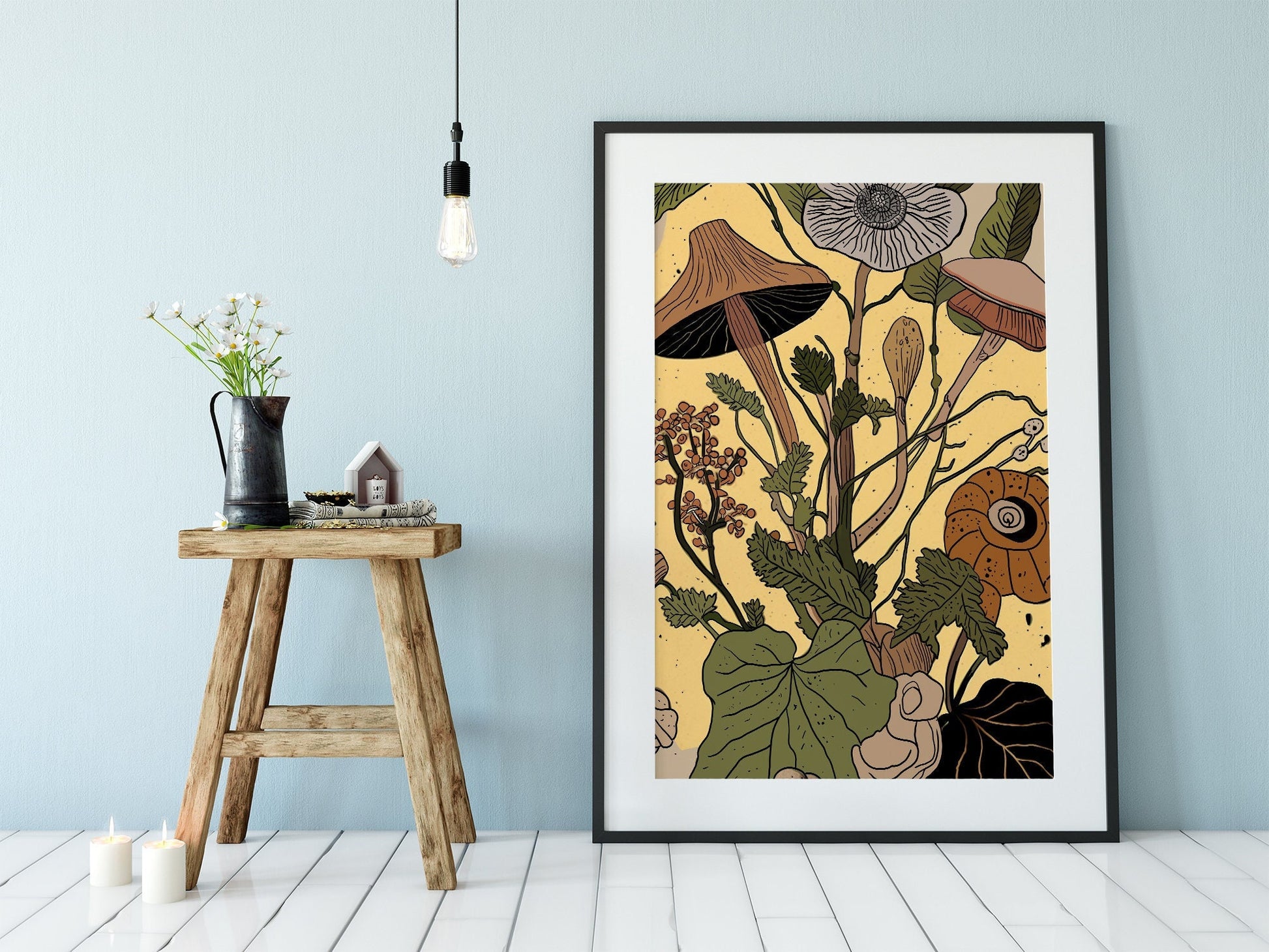Mushrooms Botany Print - Original artwork - Plants and Mushrooms Drawing