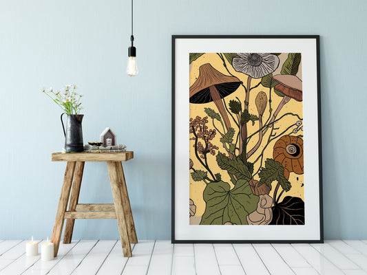 Mushrooms Botany Print - Original artwork - Plants and Mushrooms Drawing