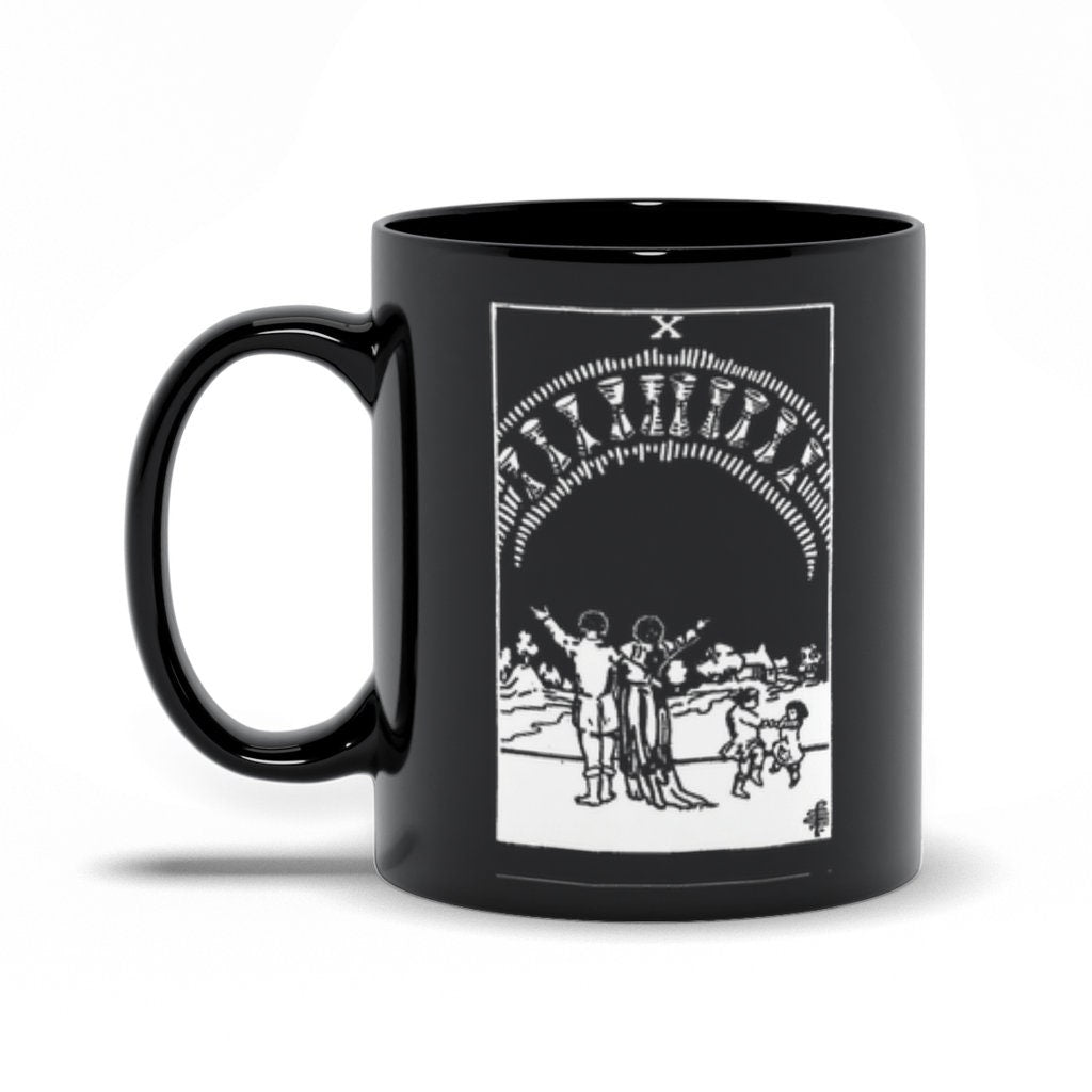 Ten of Cups Tarot Card Coffee Mug - Black and White