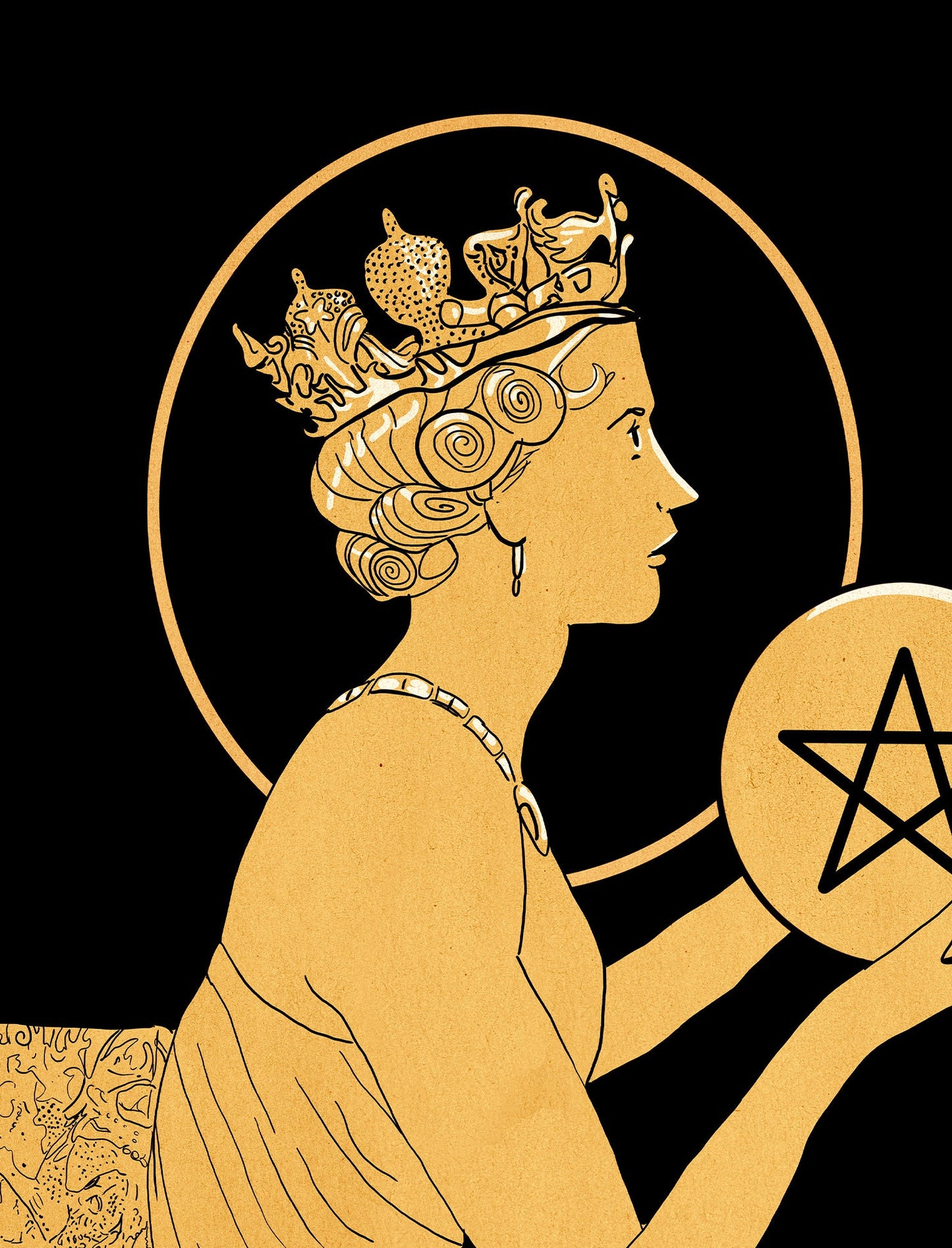 Queen Of Pentacles- Tarot Card Print from the Green Menagerie Tarot - The Queen Of Pentacles Card Poster, No Frame