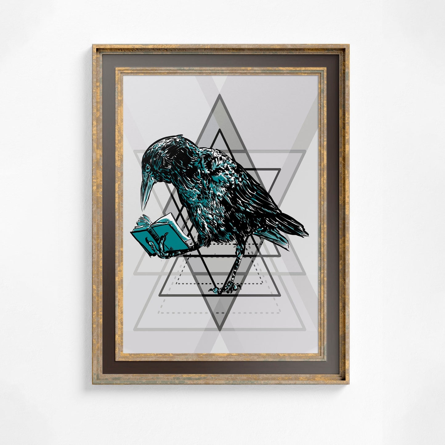 Raven Print - Crow Spirit Poster - Raven reading a book for bird lovers - Original artwork by DesignBohemian