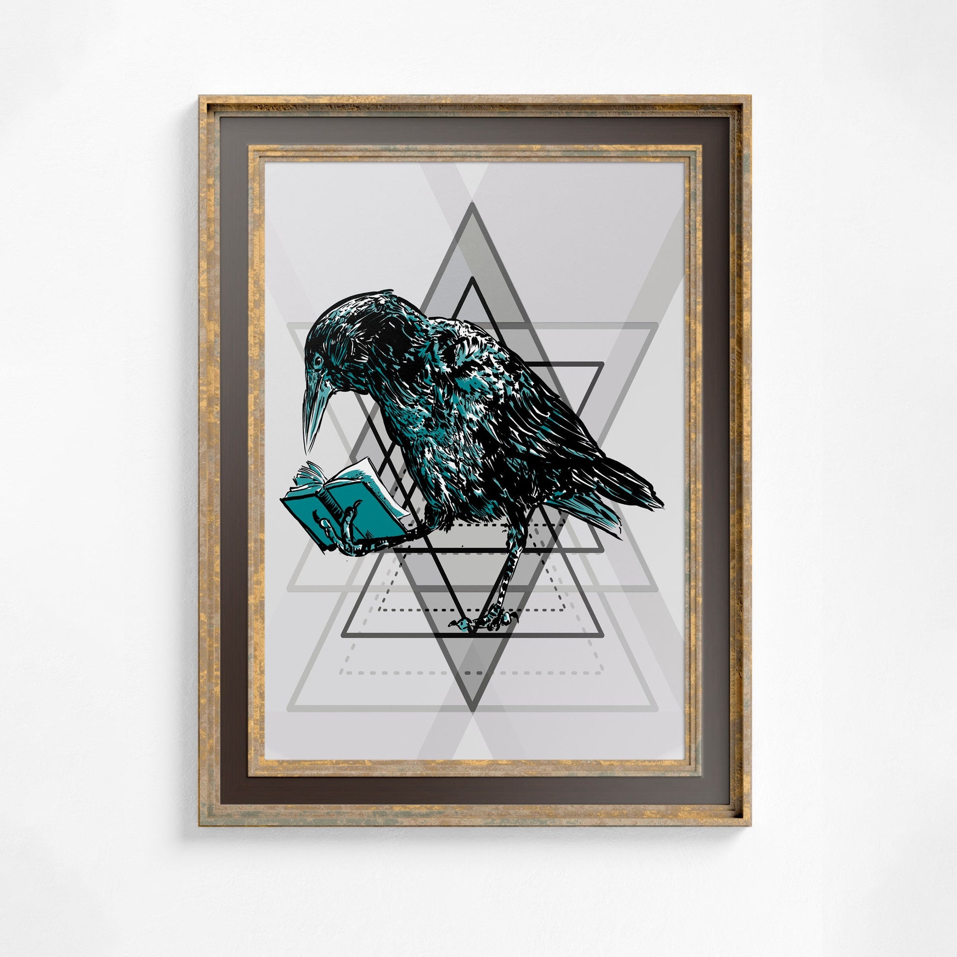 Raven Print - Crow Spirit Poster - Raven reading a book for bird lovers - Original artwork by DesignBohemian