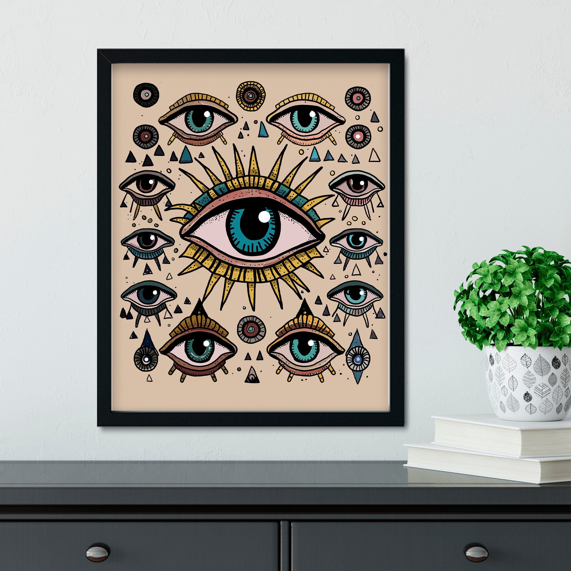 All Seeing Eyes Print - Original artwork - Mystical Eyes Poster by DesignBohemian