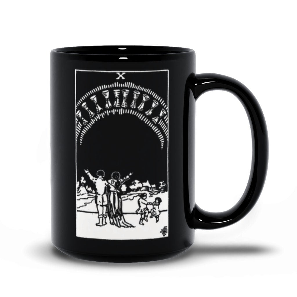 Ten of Cups Tarot Card Coffee Mug - Black and White