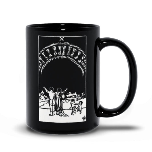Ten of Cups Tarot Card Coffee Mug - Black and White