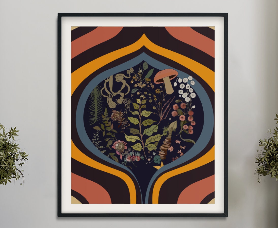 Botany Vintage Illustration - Psychedelic Botanical Print - Retro Floral