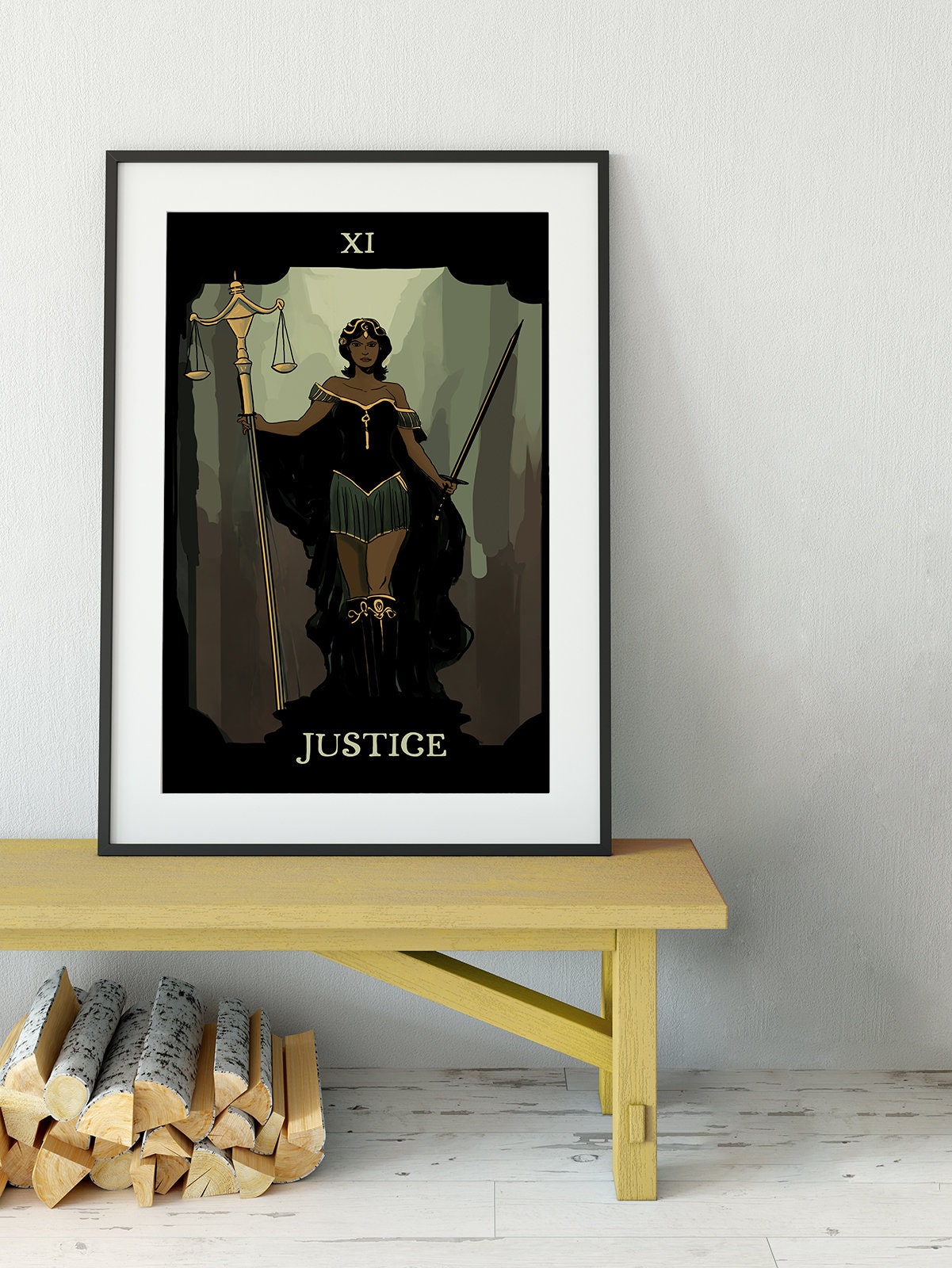 Justice - Tarot Card Print from the Green Menagerie Tarot - Tarot Card The Black Woman Tarot Card The Justice Card Poster, No Frame