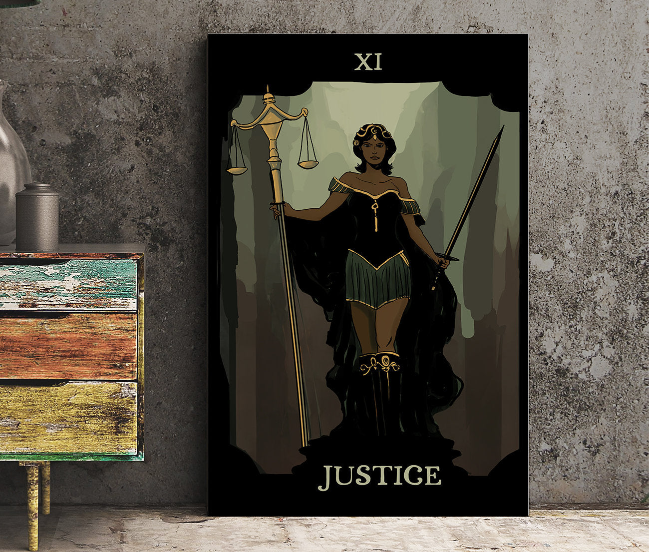 Justice - Tarot Card Print from the Green Menagerie Tarot - Tarot Card The Black Woman Tarot Card The Justice Card Poster, No Frame