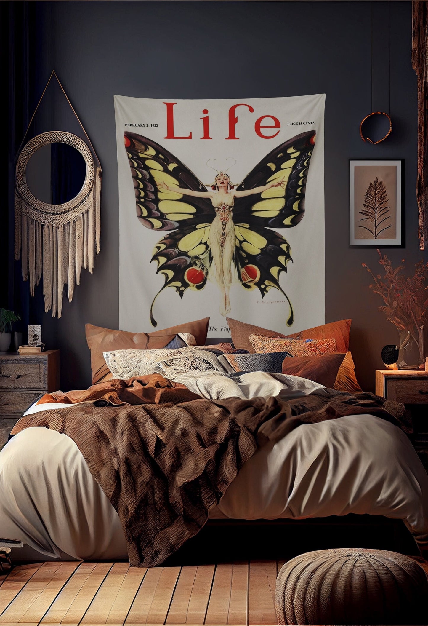 The Flapper - Life Magazine cover Tapestry - Bohemian Wall Hanging -Boho - Butterfly 20s by DesignBohemian