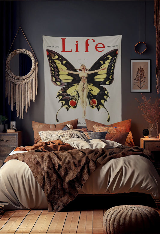 The Flapper - Life Magazine cover Tapestry - Bohemian Wall Hanging -Boho - Butterfly 20s by DesignBohemian