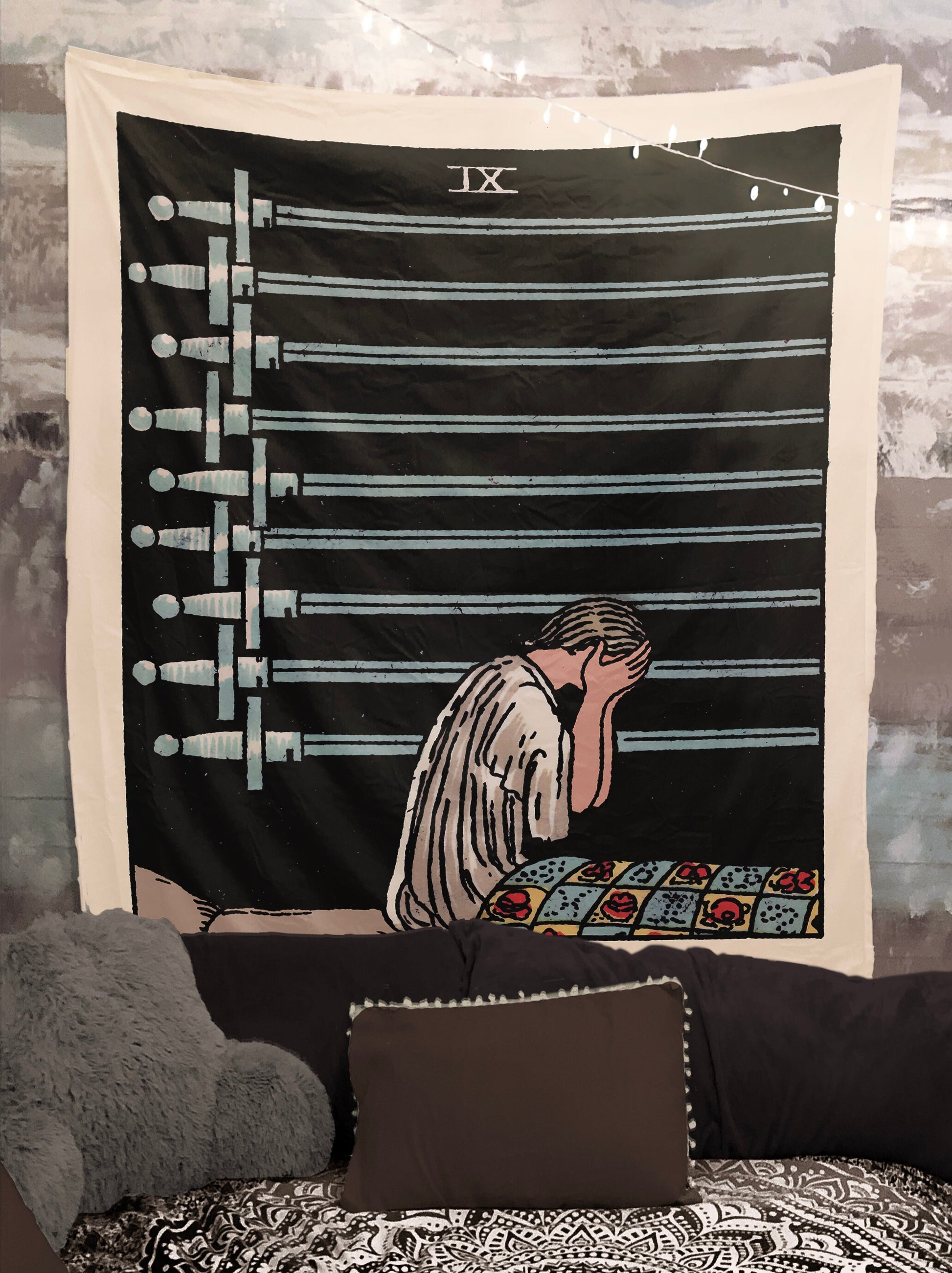 9 of Swords Tarot Card Tapestry - Rider Waite Design
