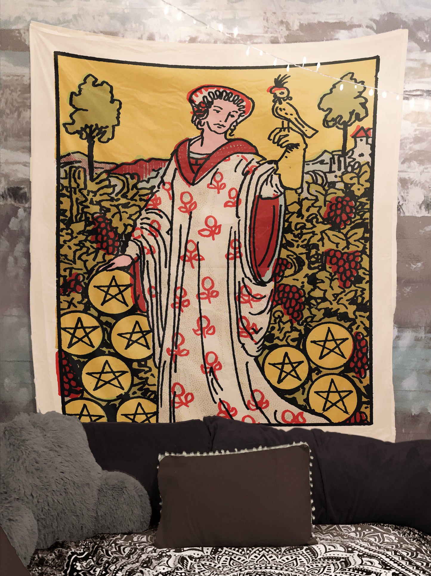 Nine of Pentacles Tarot Card Tapestry - Rider Waite Design