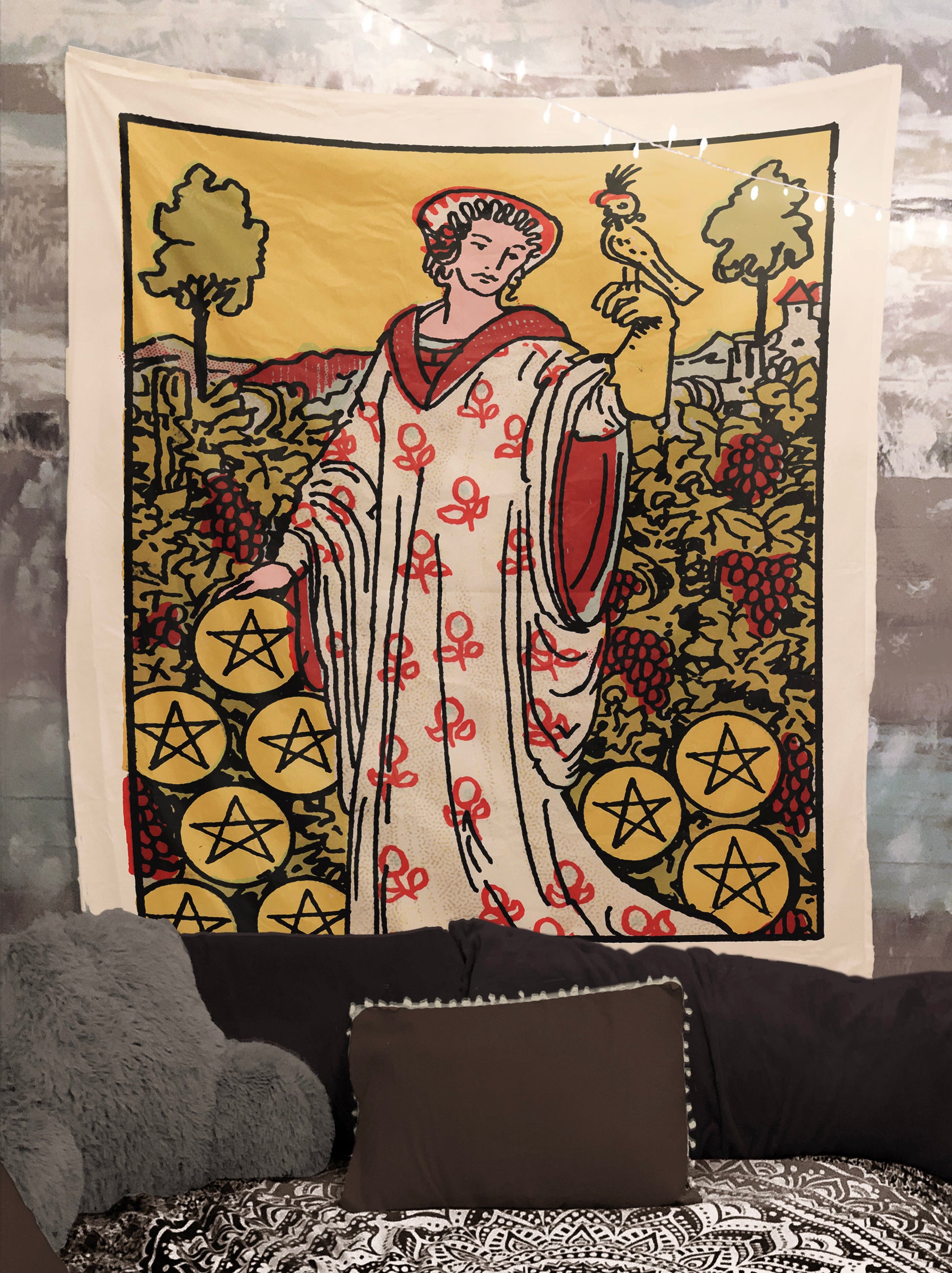 Nine of Pentacles Tarot Card Tapestry - Rider Waite Design
