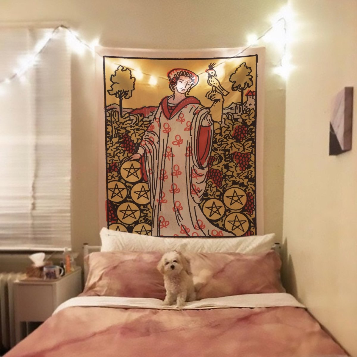 Nine of Pentacles Tarot Card Tapestry - Rider Waite Design