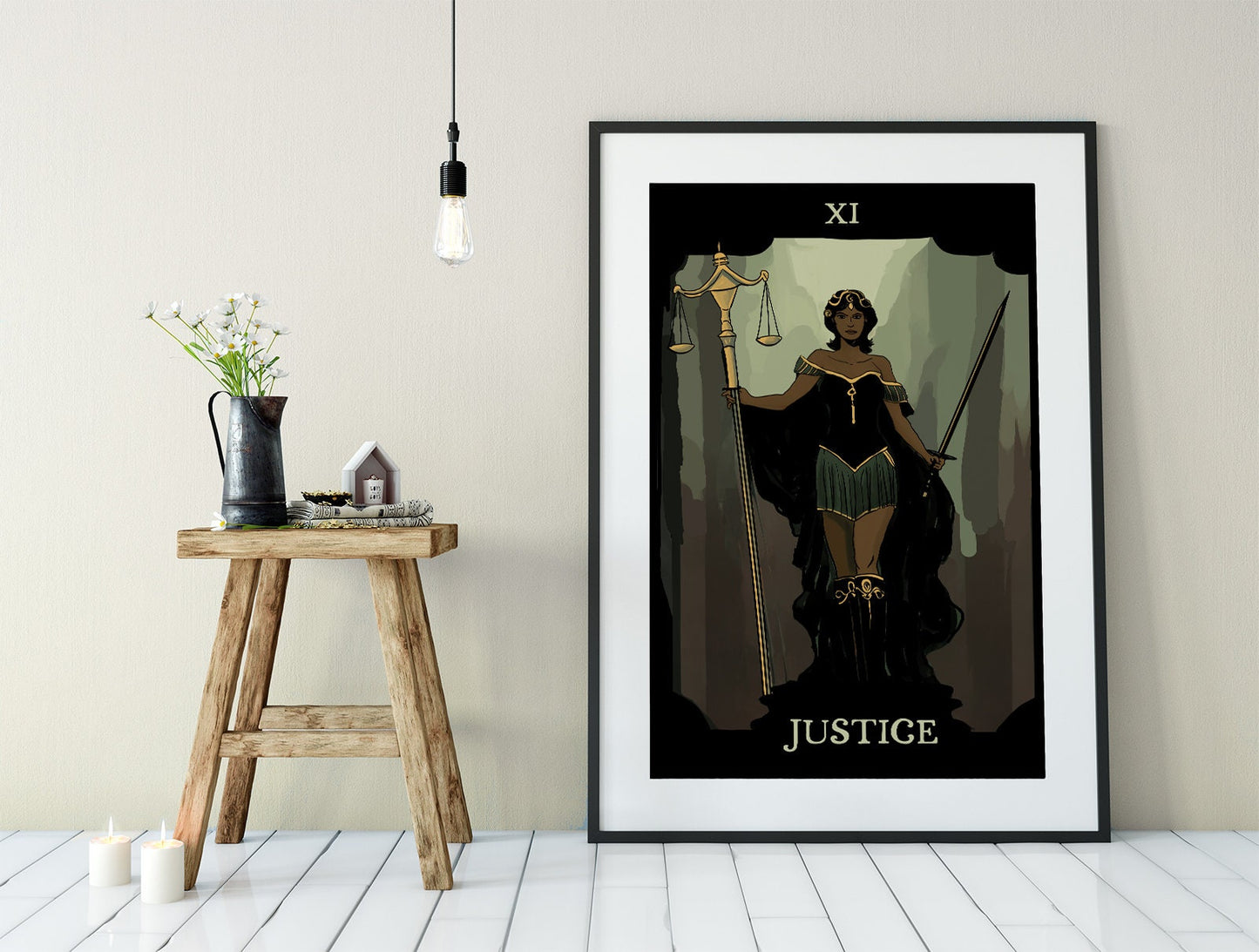 Justice - Tarot Card Print from the Green Menagerie Tarot - Tarot Card The Black Woman Tarot Card The Justice Card Poster, No Frame