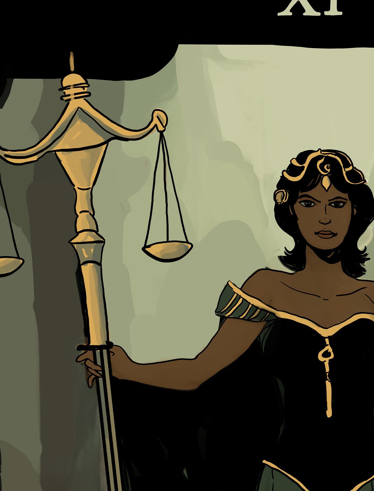 Justice - Tarot Card Print from the Green Menagerie Tarot - Tarot Card The Black Woman Tarot Card The Justice Card Poster, No Frame