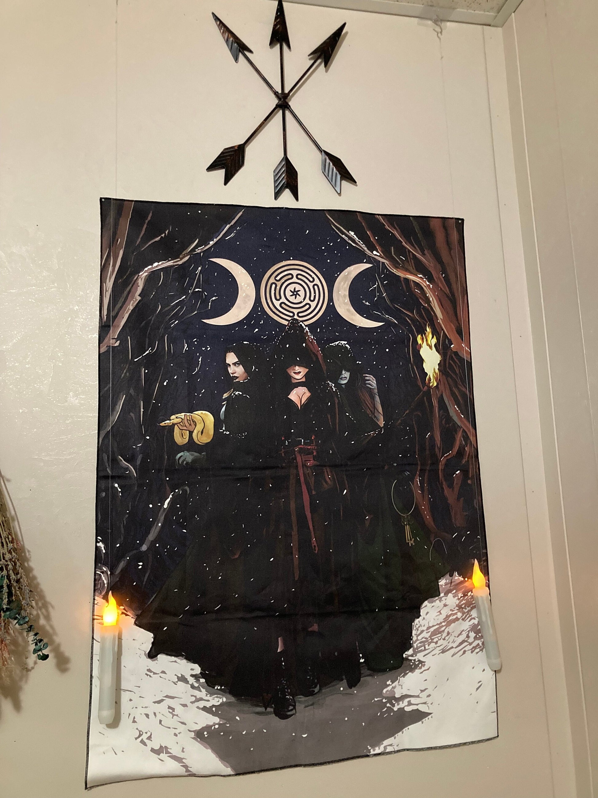 Triple Goddess Tapestry: Hecate Holiday, Wiccan Gothic Art by DesignBohemian