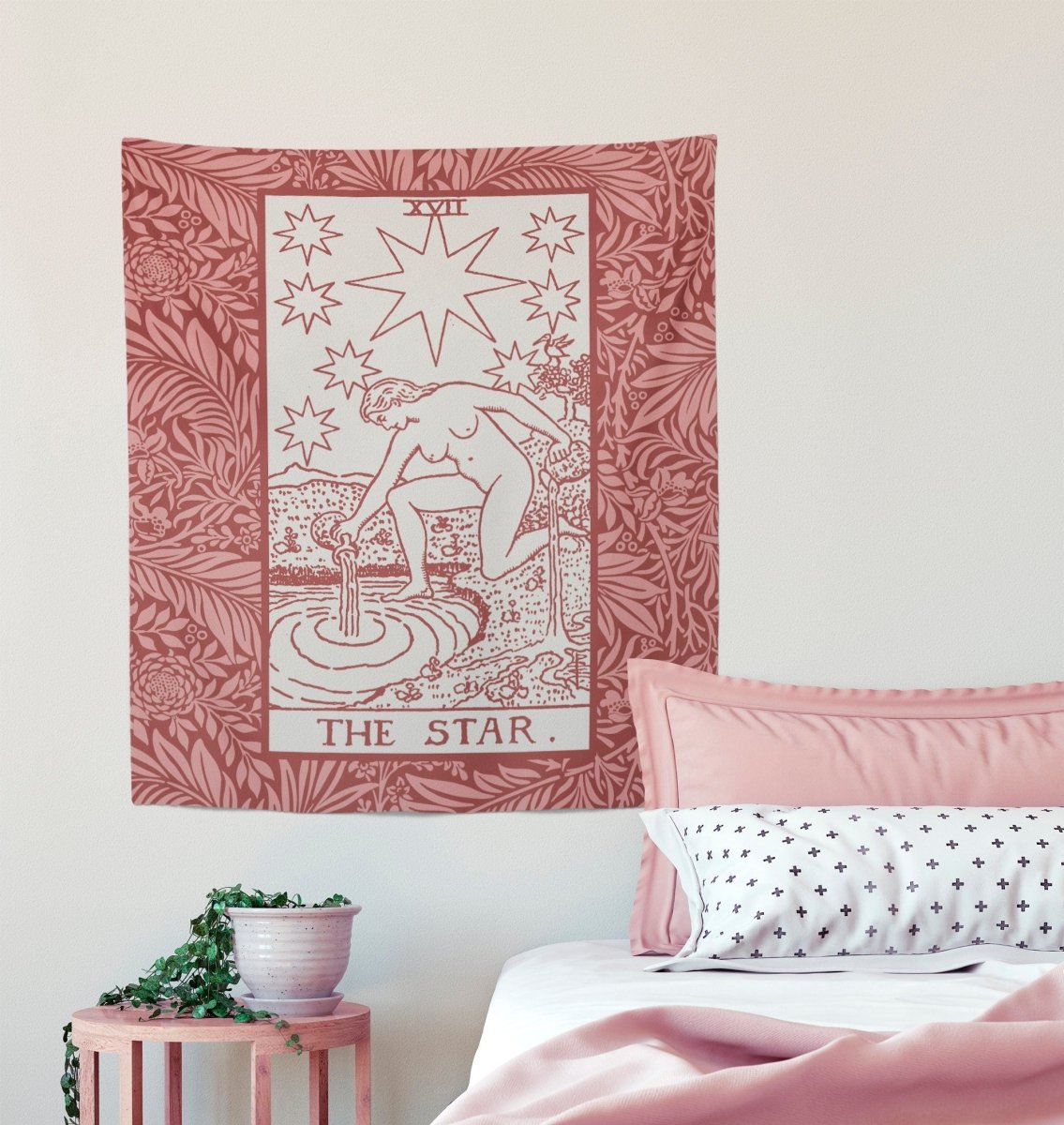 The Star Tarot Card Tapestry, Pink Floral Design