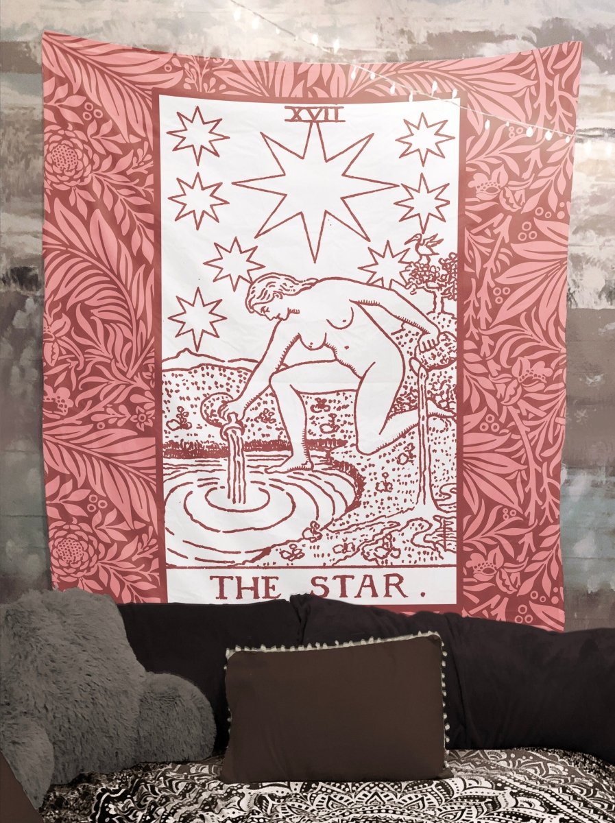 The Star Tarot Card Tapestry, Pink Floral Design