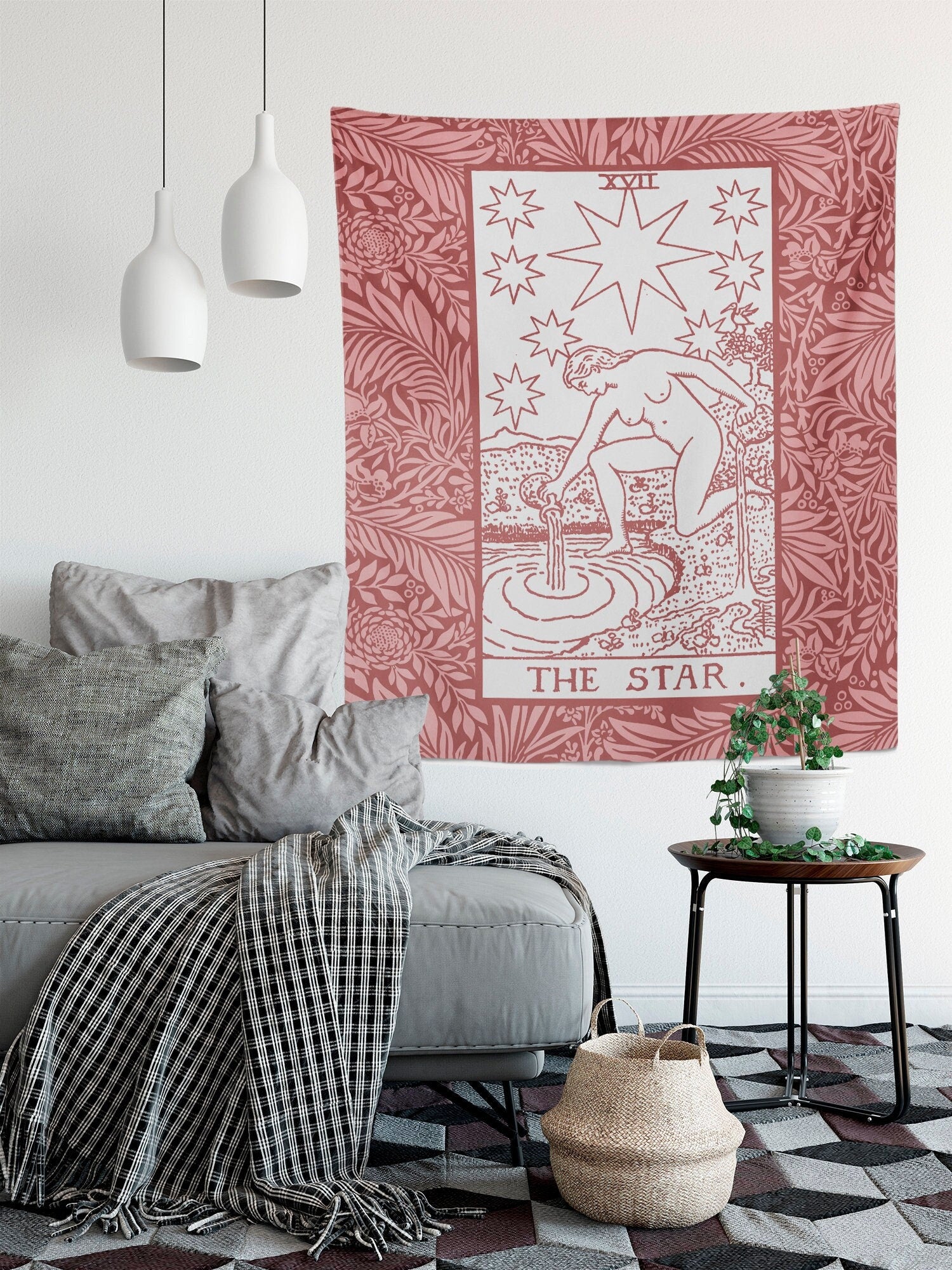 The Star Tarot Card Tapestry, Pink Floral Design