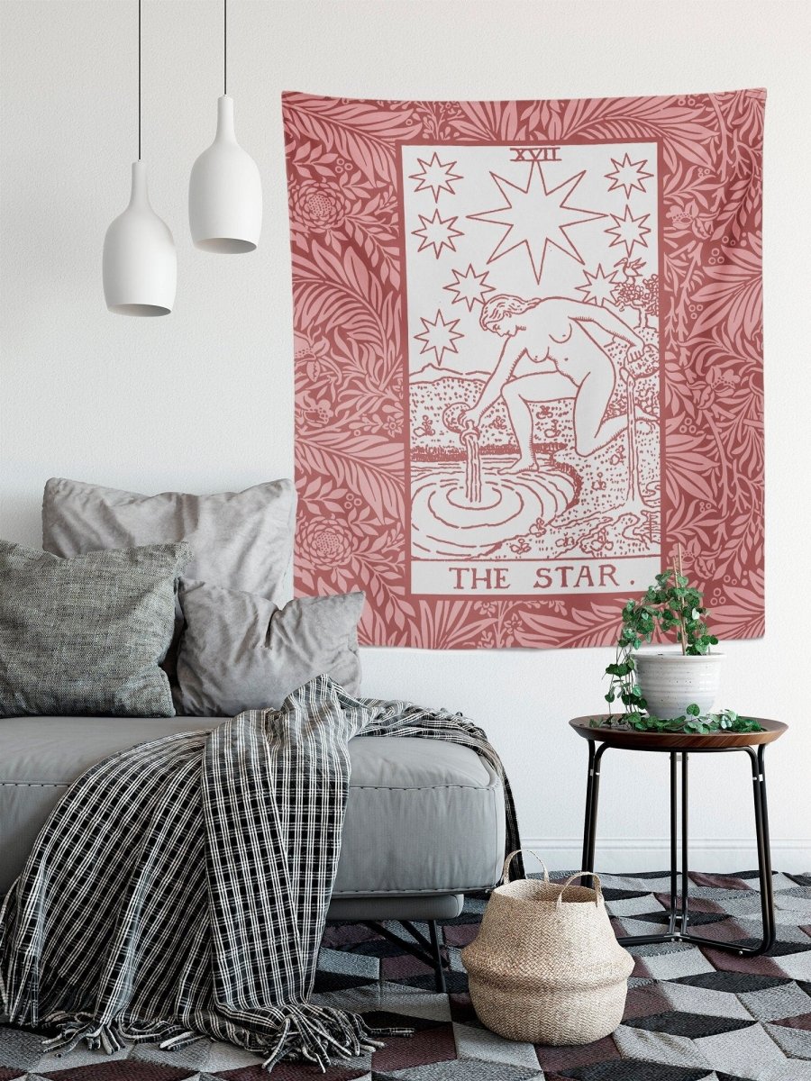 The Star Tarot Card Tapestry, Pink Floral Design