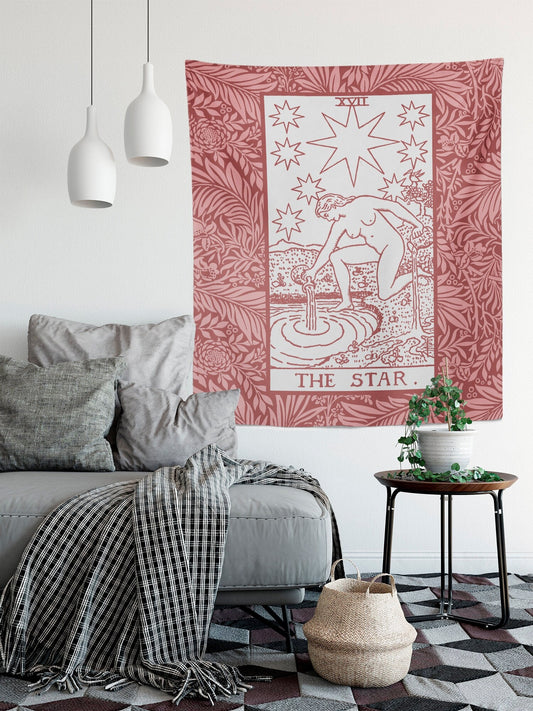 The Star Tarot Card Tapestry, Pink Floral Design