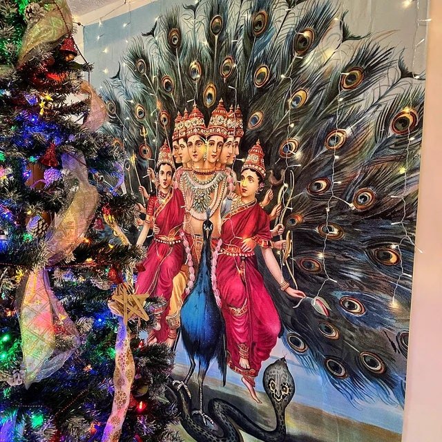 The Hindu god of war Murugan Riding a Peacock Tapestry