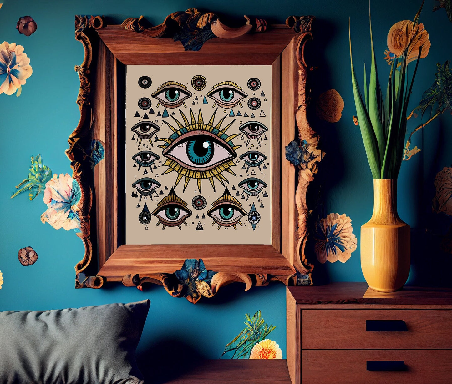 All Seeing Eyes Print - Original artwork - Mystical Eyes Poster by DesignBohemian