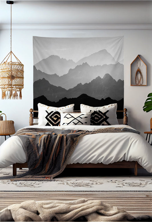 Minimalist Black and White Mountains Tapestry by DesignBohemian