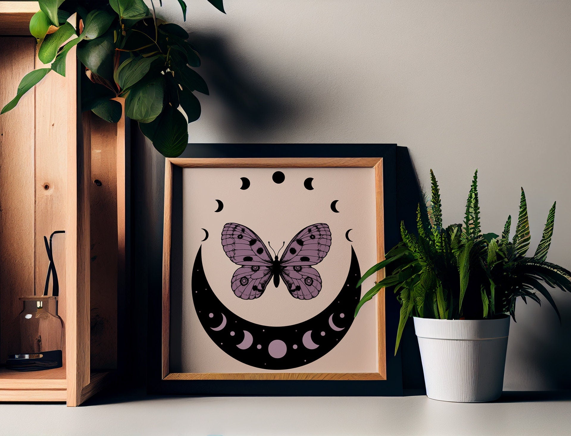 Moon Phase Butterfly Art Print: Purple & Black Boho Decor by DesignBohemian
