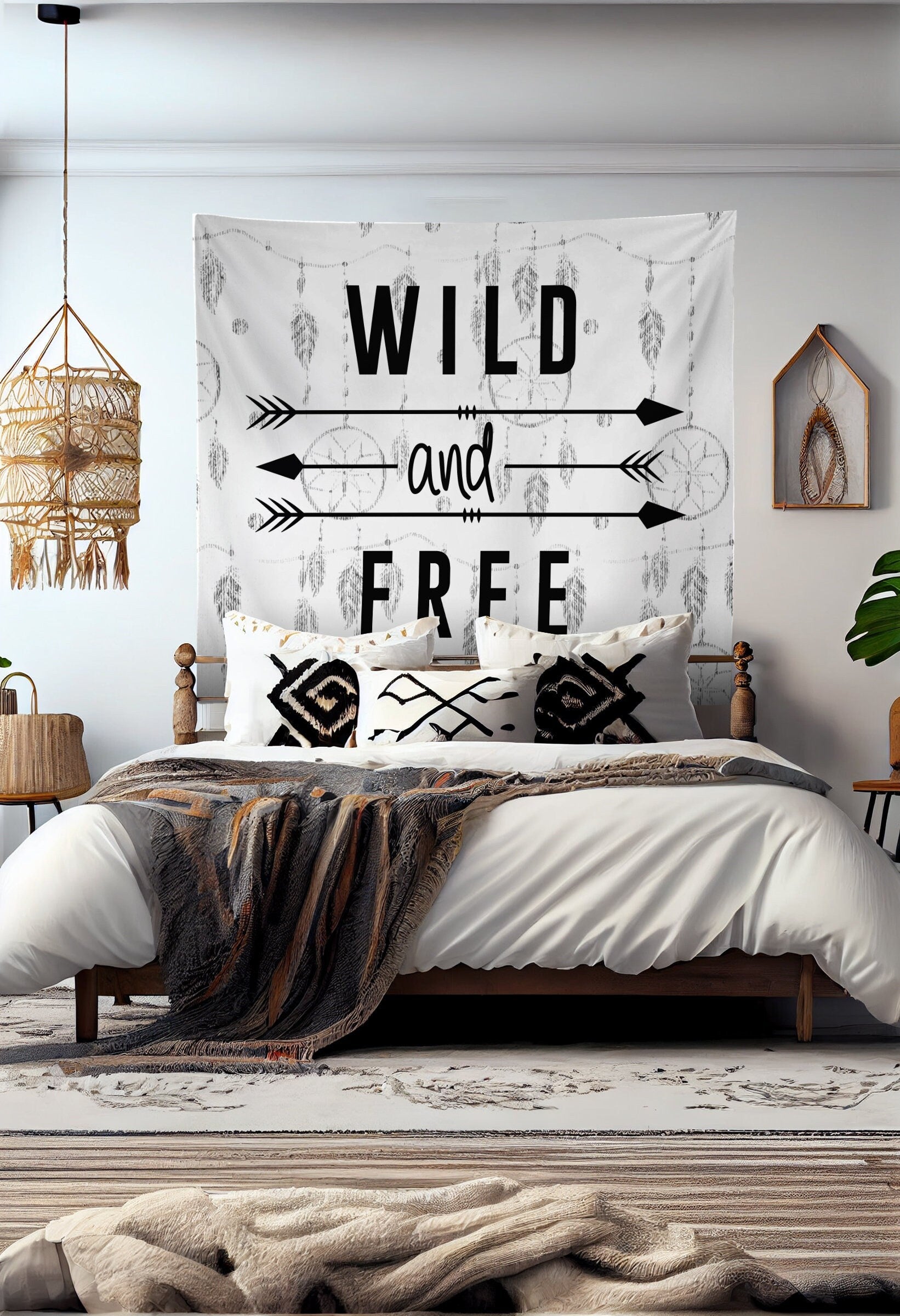 Wild and Free Quote Tapestry Wall Hanging Meditation Yoga Grunge Hippie Wanderlust by DesignBohemian