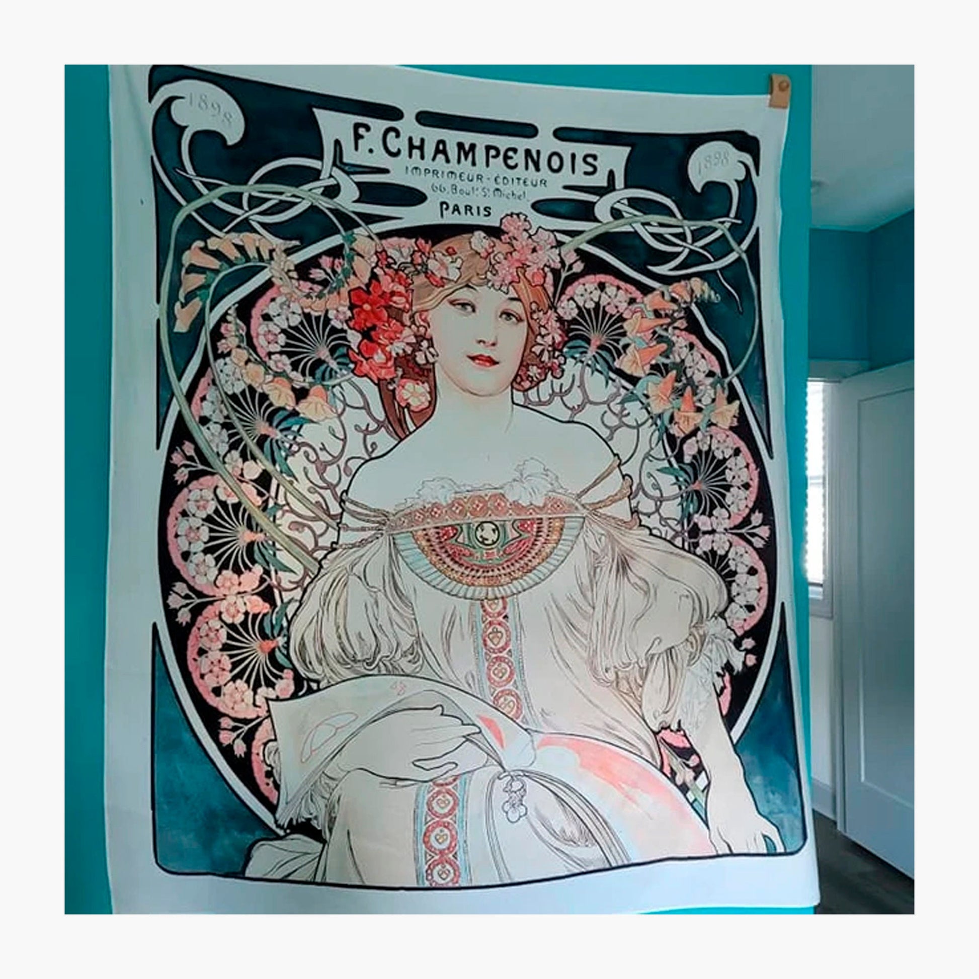 Art Nouveau Tapestry Bohemian Wall Hanging Large Artwork Hippie Lady Mucha by DesignBohemian